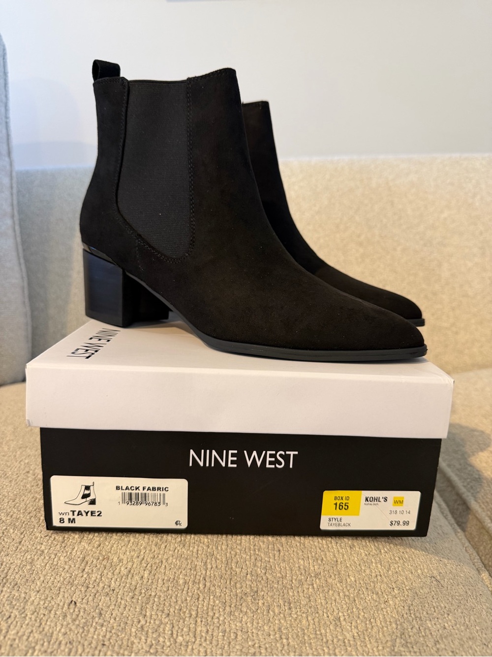 NEW Nine West Taye2 Black Chelsea Ankle Boots Women’s Size 8 Block Heel